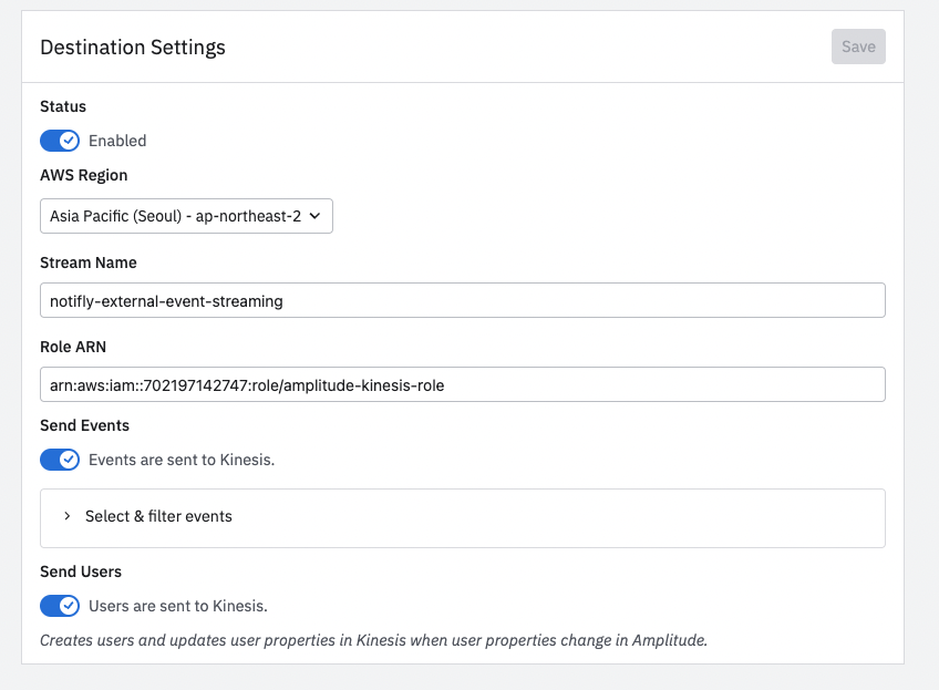 Amplitude destination settings